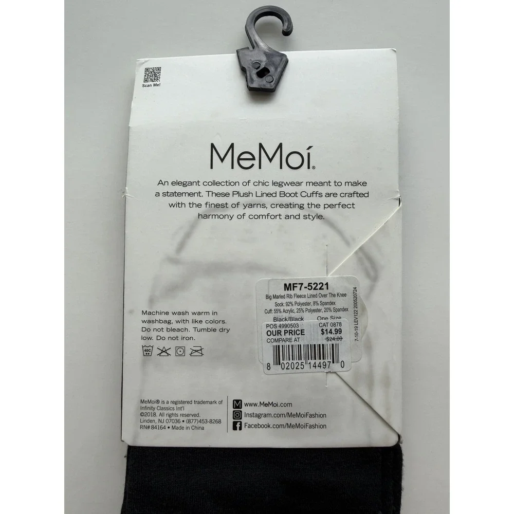 MeMoi Plush Lined Boot Cuff Over The Knee Women's Socks Black One Size